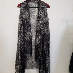 Willow Street Design Spiderweb Halloween Goth Waterfall Fringe Vest